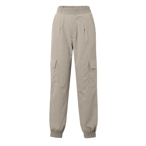 FUNUONY Womens Wide Leg Sweatpants High Waisted Baggy Pants Drawstring Athletic Joggers Solid Color Pocket Work Pants Long Pants and Casual Pants for Women's Daily Use Khaki M