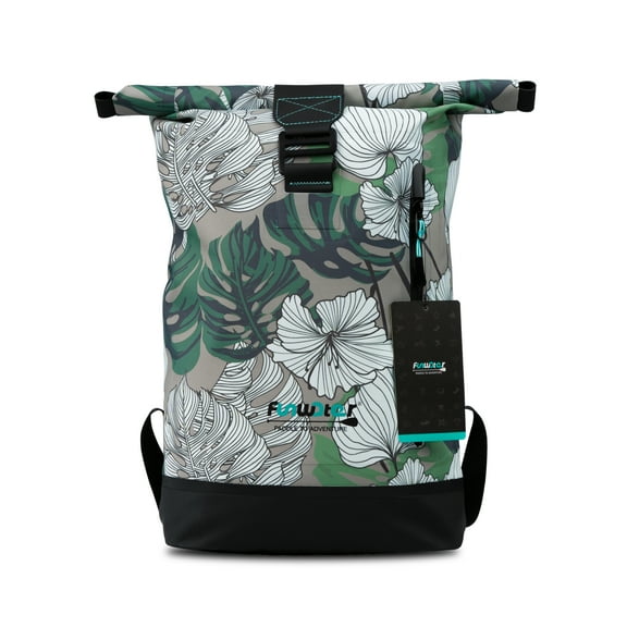 FUNWATER Backpack Waterproof Bag (Leaf Print), 13L Roll Top Green Grey White,Sports Dry Bag, Sealed Zipper Bag for Kayaking, Camping. Unisex
