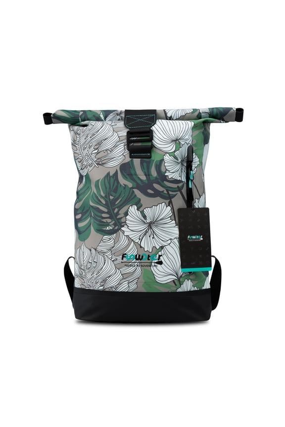 Backpack Waterproof Bag (Leaf Print), 13L Roll Top Green Grey White,Sports Dry Bag, Sealed Zipper Bag for Kayaking, Camping. Unisex