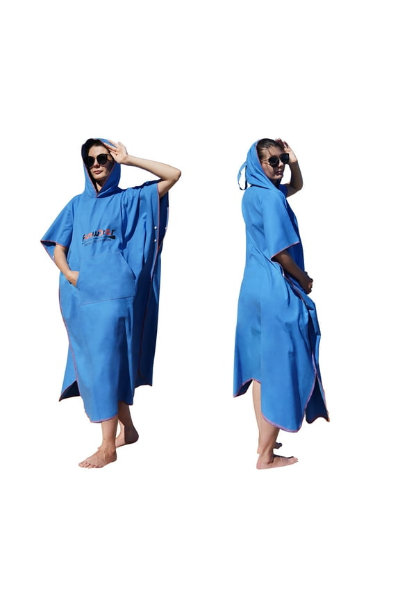 Ladies Blue Cape Surf Cape with Hood, Change Terry Bathrobe, Surf Cape, Hooded Wetsuit for Beach Swimming Bathroom Shower Surfing Outdoor Sports