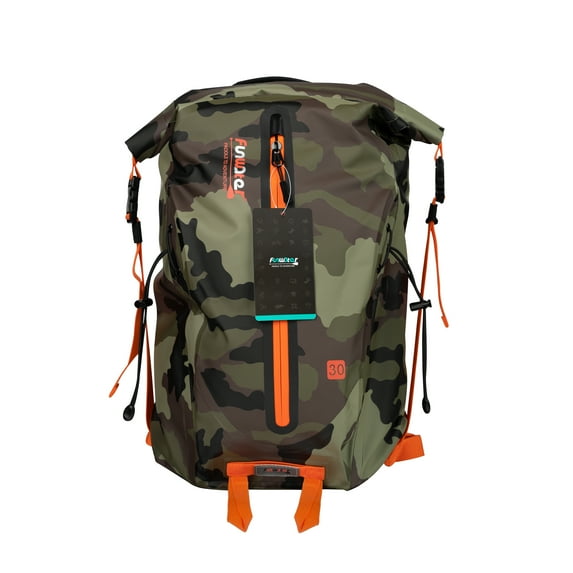 FUNWATER Shoulders Waterproof Backpack (Camouflage)orange lanyard , 30L Roll Top Dry Bag, Leisure sports Bag,Unisex