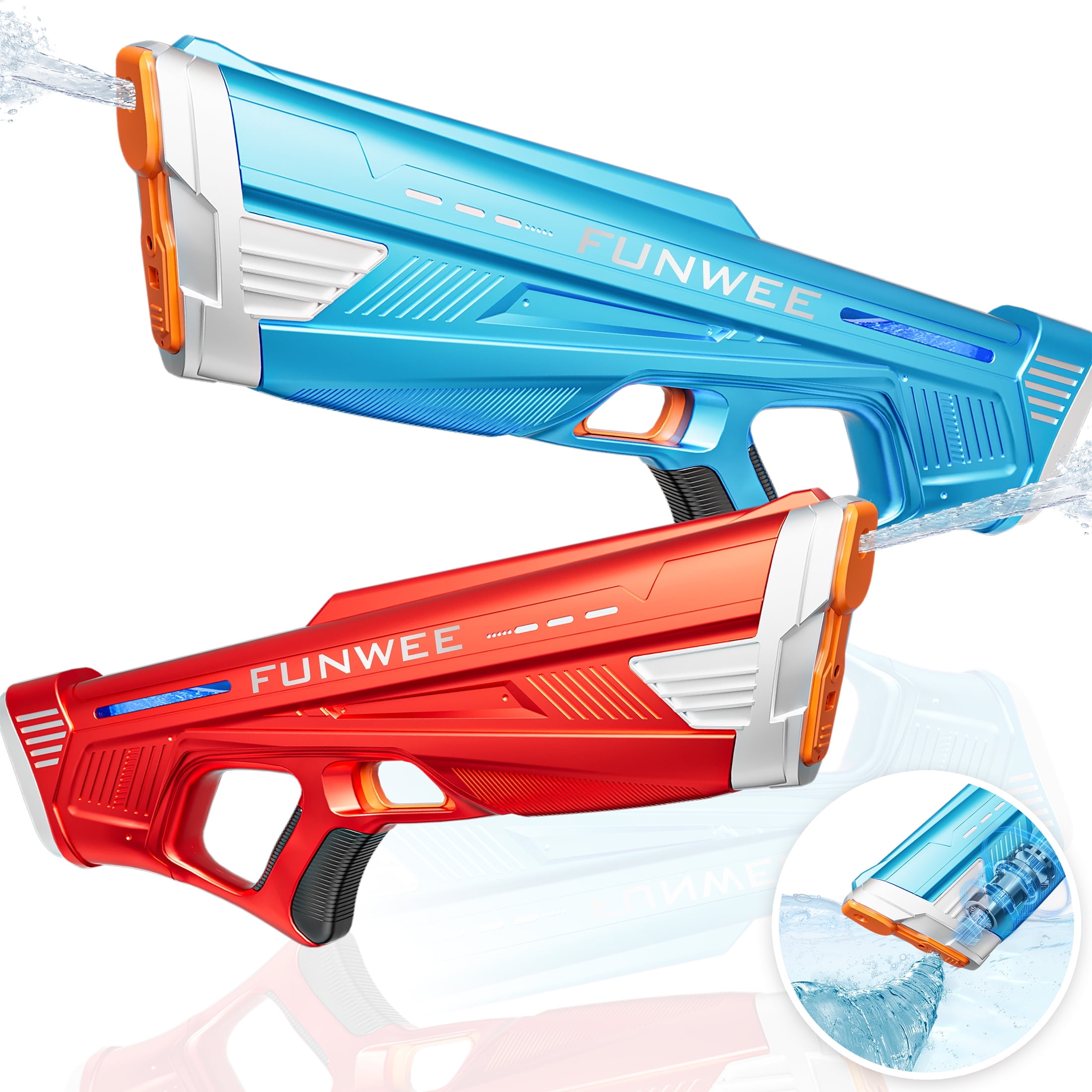 FUNWEE-Electric Water Guns for Adults & Kids, Automatic Water Reload & Shooting, Summer Beach Pool Backyard Outdoor Toys (Blue & Red))