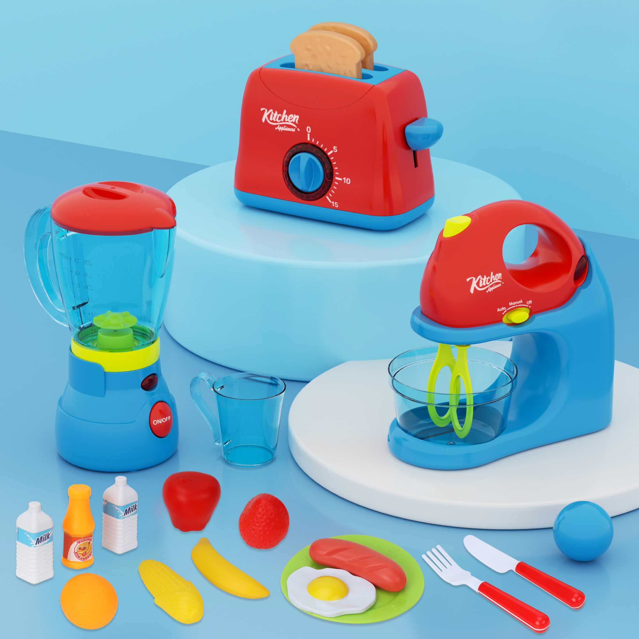 FUNWEEPretend Play Kitchen Appliances Toy Set, Kids Kitchen Accessories Set Toaster, Mixer