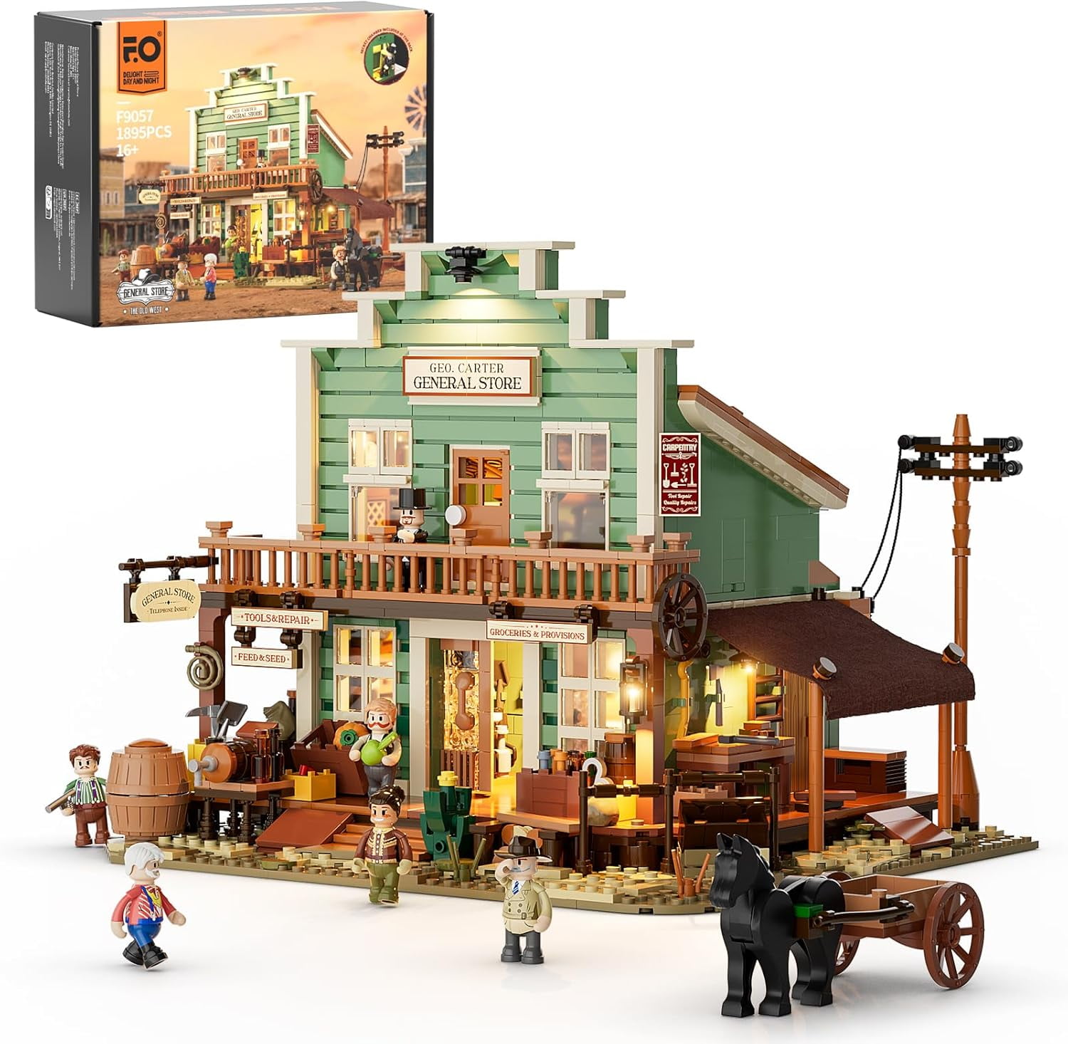 FUNWHOLE Western General Store Lighting Building-Bricks Set - 1895 Pcs The Old West Town Collection Display Set for Adults and West Lovers