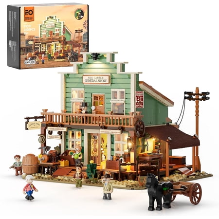 FUNWHOLE Western General Store Lighting Building-Bricks Set - 1895 Pcs The Old West Town Collection Display Set for Adults and West Lovers