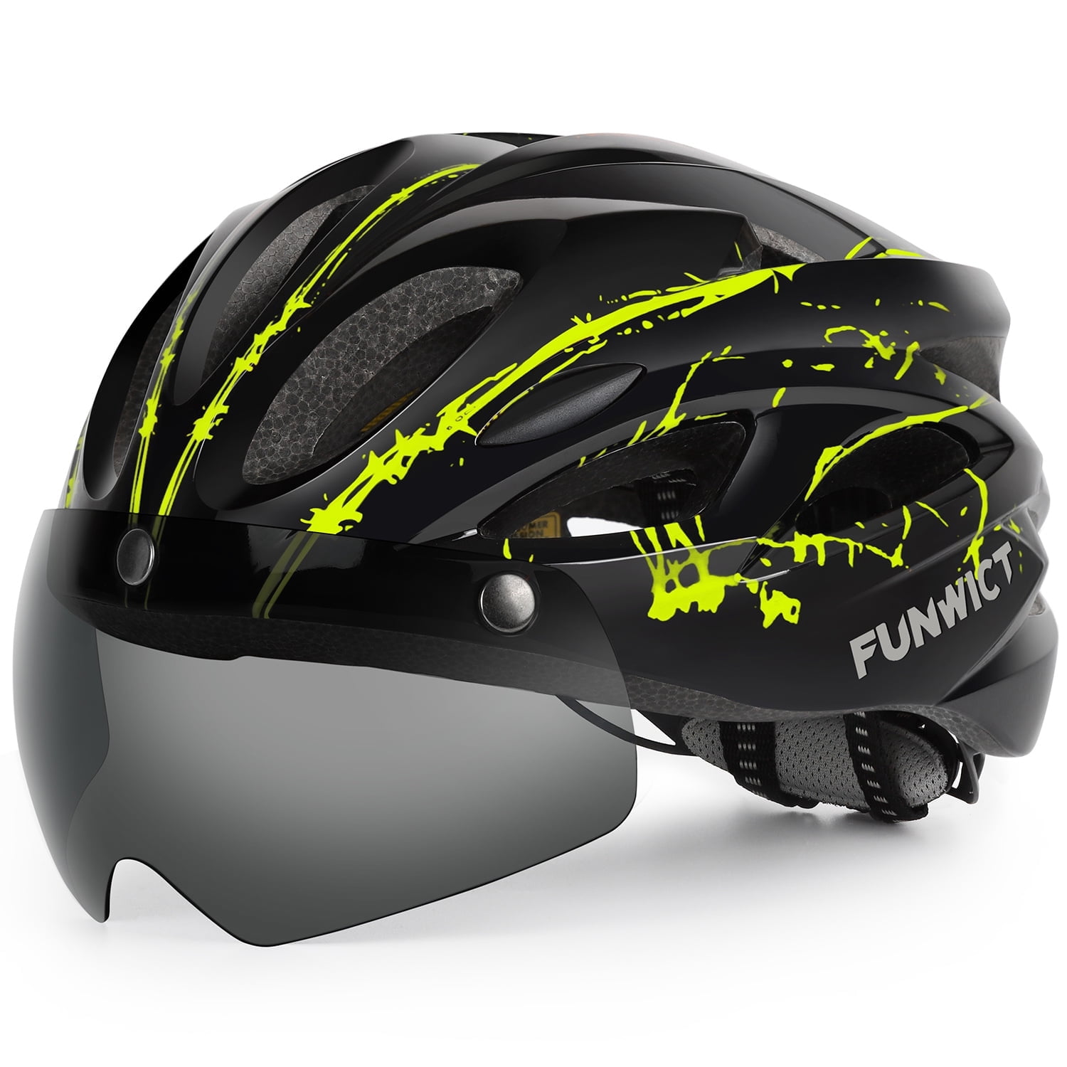FUNWICT Bicycle Helmet with Light and Magnetic Goggles Lightweight Bike Helmet for Adult Men Women