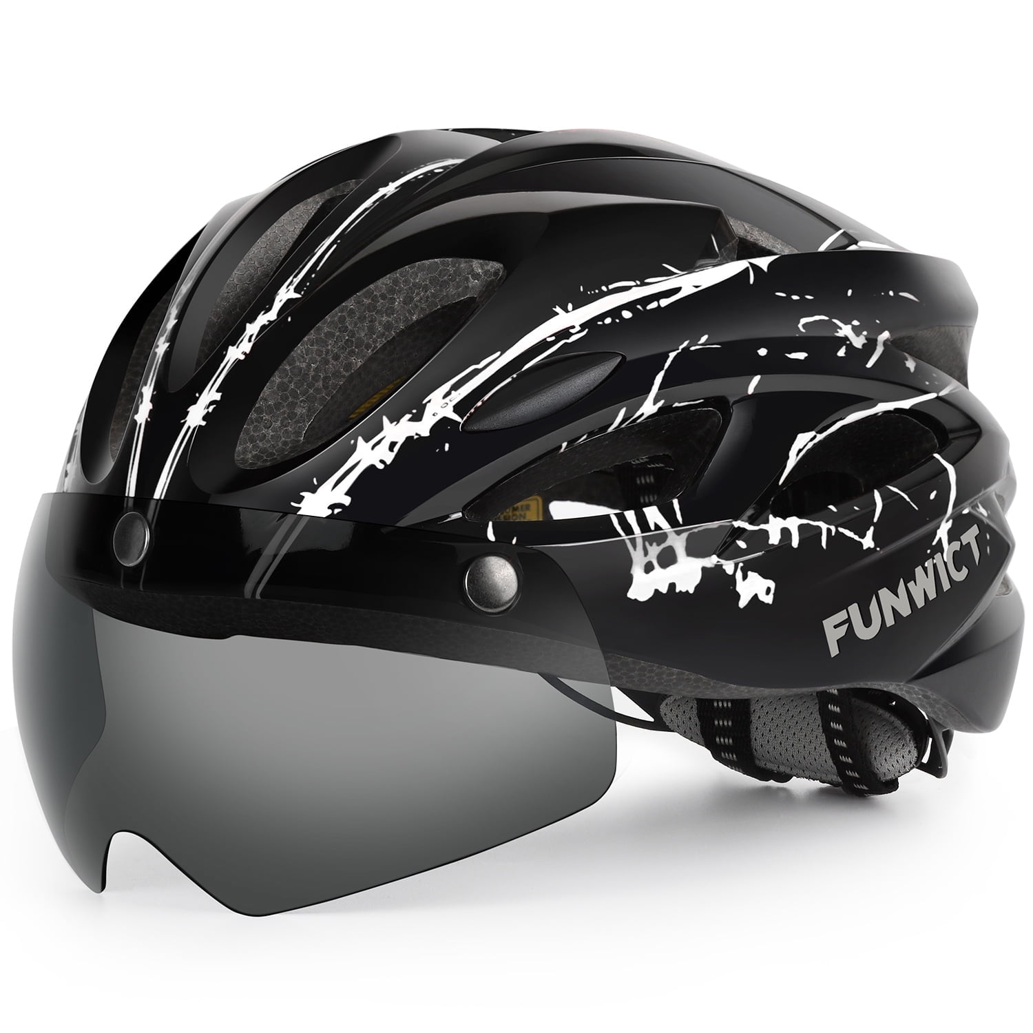 FUNWICT Bicycle Helmet with Light and Magnetic Goggles Lightweight Bike Helmet for Adult Men Women