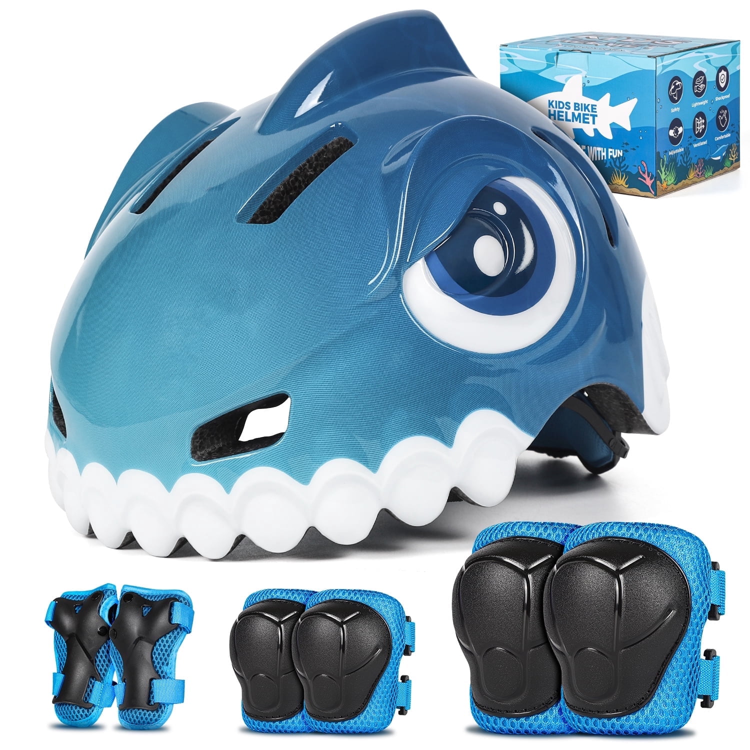 FUNWICT Kids Bike Helmet Boys Girls Bicycle Helmet for Kids 3-5-8 Breathable Adjustable Lightweight Kids Helmet and Pads Set for Cycling Skating Scooter Skateboard