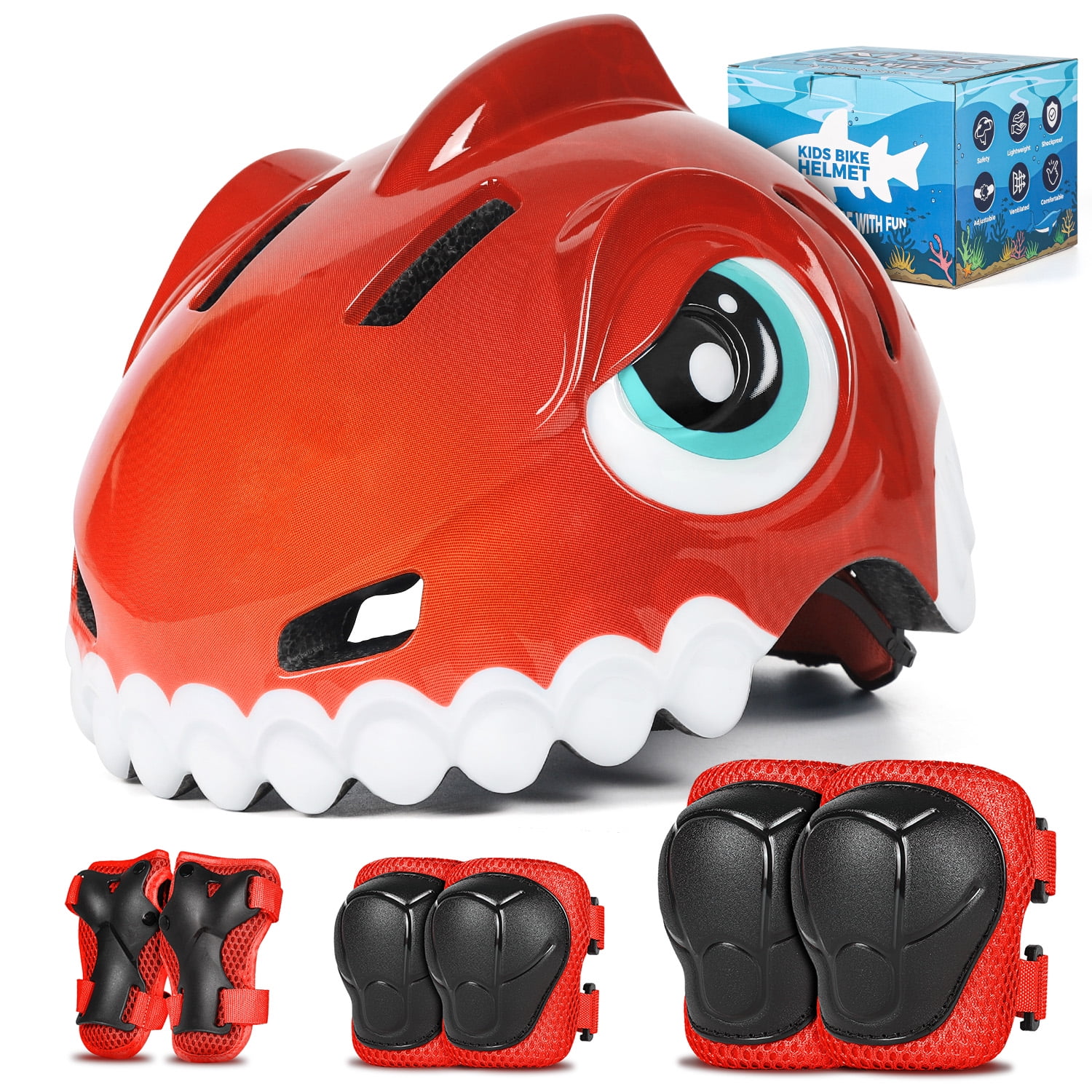 FUNWICT Kids Bike Helmet Boys Girls Bicycle Helmet for Kids 3-5-8 Breathable Adjustable Lightweight Kids Helmet and Pads Set for Cycling Skating Scooter Skateboard