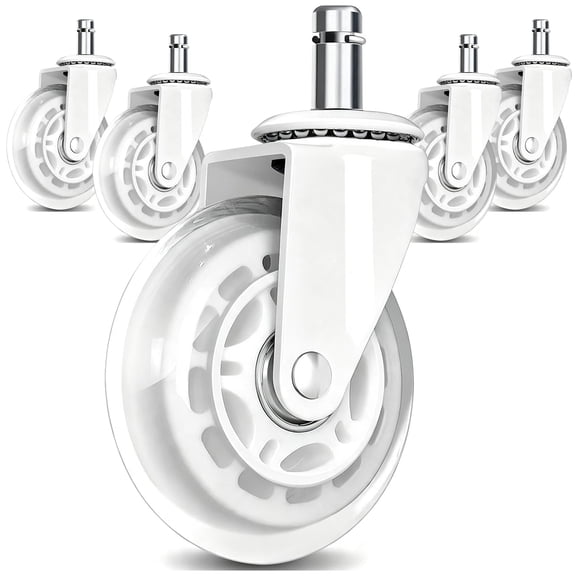 FUNXEE 3 Inch Chair Wheels 5 Pack Silent Caster Wheels for Office Chair Desk Chair Smooth Rolling Universal Fit for Hardwood Floor Tile Carpet (White)