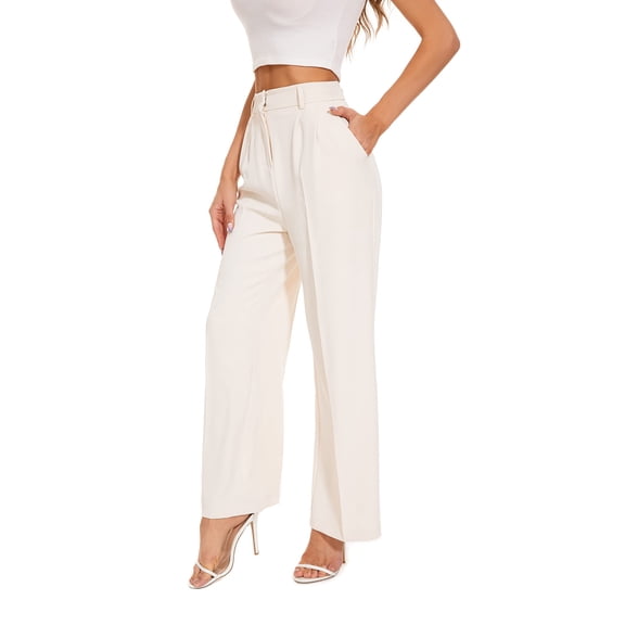 FUNYYZO Women Long Trousers Elastic Wasit High Rise Work Pants Solid