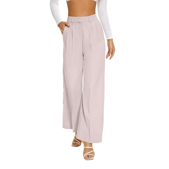 FUNYYZO Women Long Trousers Elastic Wasit High Rise Work Pants Solid