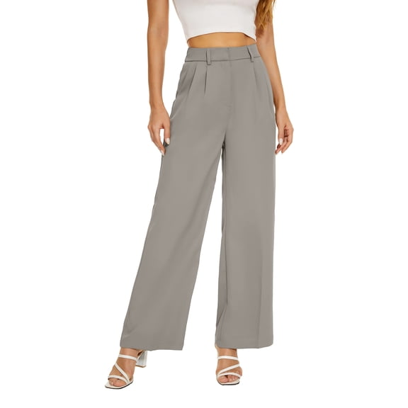 FUNYYZO Women Long Trousers Elastic Wasit High Rise Work Pants Solid