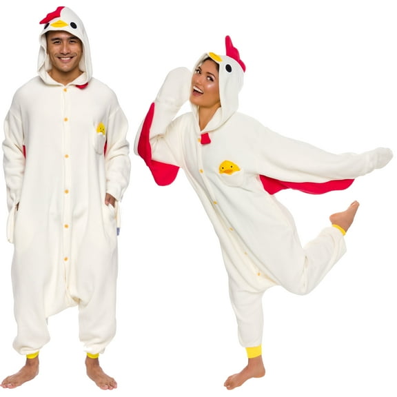 FUNZIEZ! - Chicken Adult Unisex Novelty Union Suit Costume for Halloween - Small