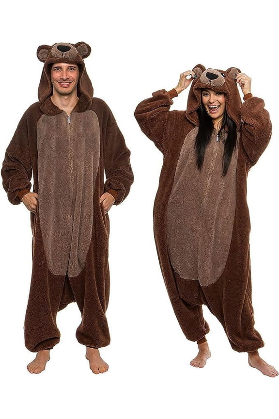 ! High Pile Fleece Bear Adult Unisex Novelty Union Suit Costume for Halloween - Brown Bear, Medium
