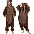 thumbnail image 1 of FUNZIEZ! High Pile Fleece Bear Adult Unisex Novelty Union Suit Costume for Halloween - Brown Bear, X-Large, 1 of 2