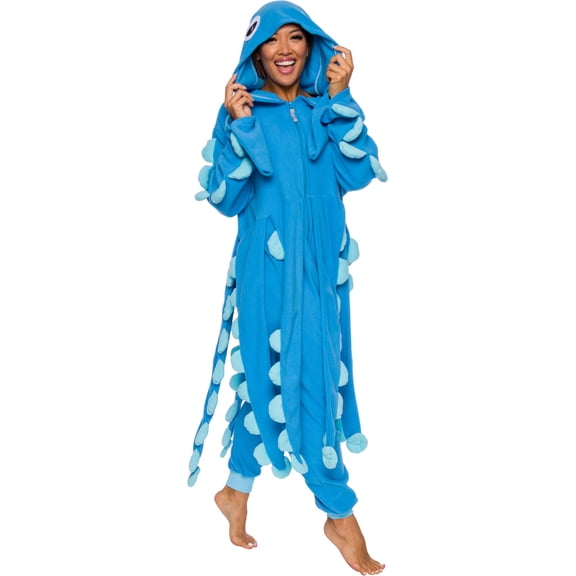 FUNZIEZ! Octopus Adult Unisex Novelty Union Suit Costume for Halloween - Blue Octopus, Medium