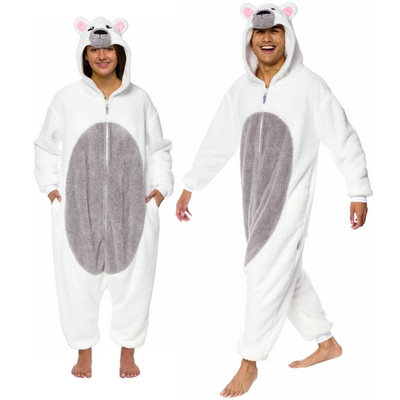 FUNZIEZ! - Polar Bear Adult Unisex Novelty Union Suit Costume for Halloween - White, Small