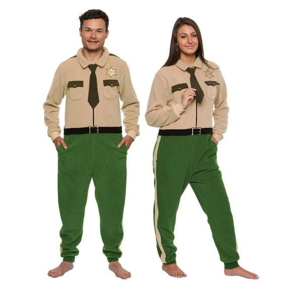 FUNZIEZ! - Sheriff Deputy Slim Fit Adult Unisex Novelty Union Suit Costume for Halloween - Small
