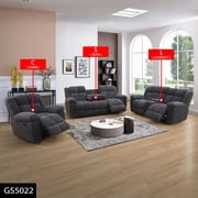 FUOROLA Max Power Recliner Living Room Set with LED Dark Grey