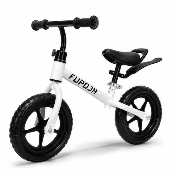 FUPOJH 12" Kids Balance Bike, Adjustable, EVA Silent Tires, Toddlers Ages 2-5,White