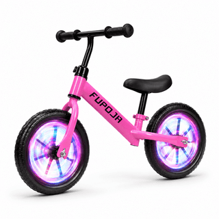 FUPOJH 12" Kids Balance Bike, No Pedal, Light-Up Wheels, Adjustable, for Toddlers 2-5,Pink