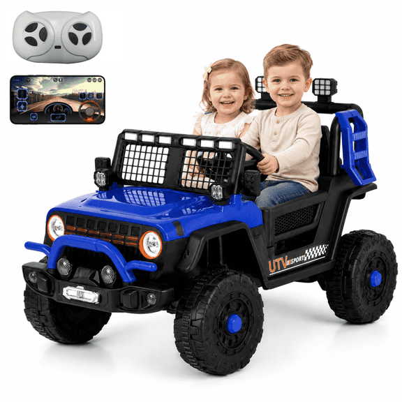 FUPOJH 12V Kids Electric Car,2 Seater Kids Ride on Car with Remote,Bluetooth,Swing and Sport Mode,4mph,Dual Motors,Ages 1-8,Blue