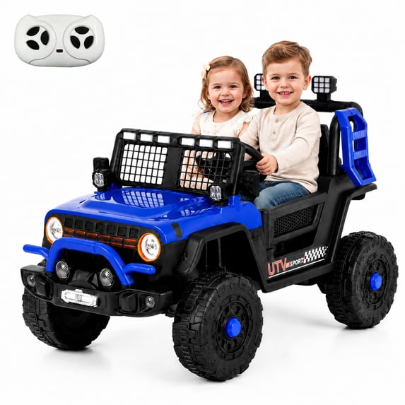 FUPOJH 12V Kids Electric Car,2 Seater Kids Ride on Car with Remote,Bluetooth,Swing and Sport Mode,4mph,Dual Motors,Blue