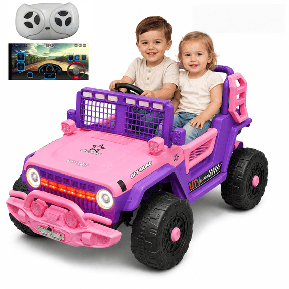 FUPOJH 12V Kids Electric Car,2 Seater Kids Ride on Car with Remote,Bluetooth,Swing and Sport Mode,4mph,Dual Motors,Ages 1-8,Pink