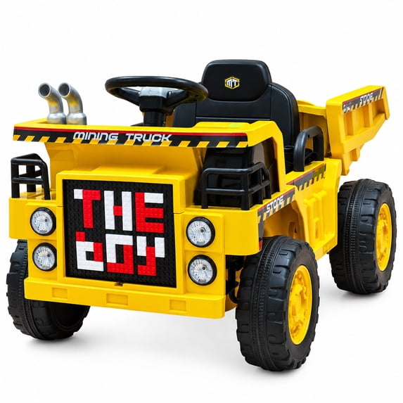 FUPOJH 12V Ride On Dump Truck for Kids, Electric Truck, Electric Construction Vehicle Toy with Electric Dump Bed, Parents Remote, Bluetooth, Ages 3-5,Yellow