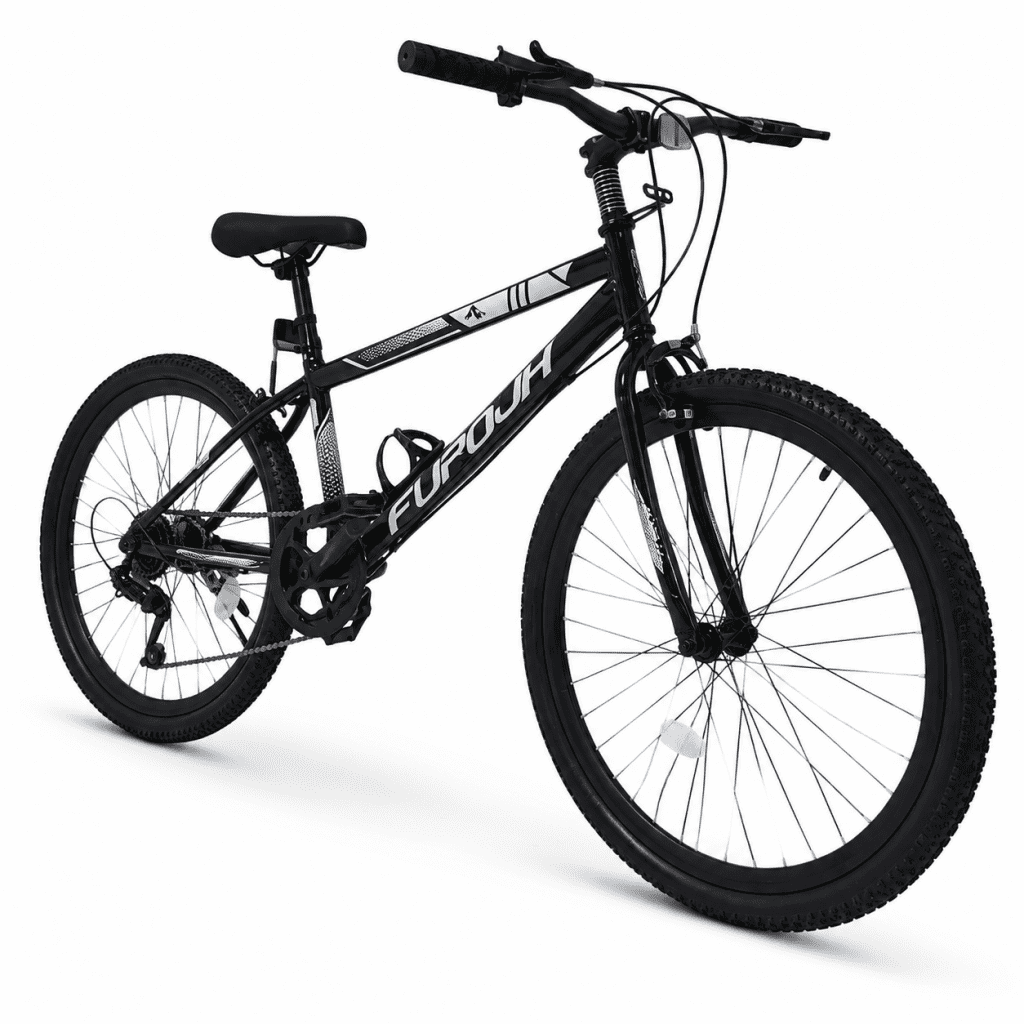 FUPOJH 24" Mountain Bikes for Men, Women & Boys, 7-Speed, V-Brakes, off-Road Tires,Black