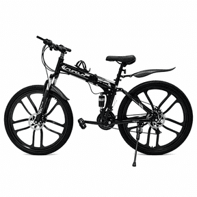 FUPOJH 26" Folding Mountain Bike for Men & Women,21 Speed,Dual Disc Brakes,Dual Suspension,Black