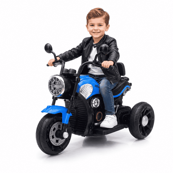 FUPOJH 12V 3 Wheel Kids Electric Motorcycle, Ride On Car with Bluetooth Music,AUX,USB,Blue