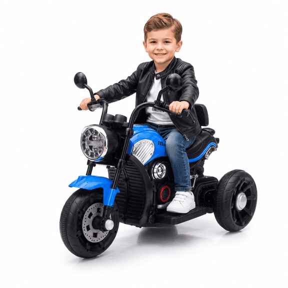 FUPOJH 12V 3 Wheel Kids Electric Motorcycle, Ride On Car with Bluetooth Music,AUX,USB,Blue