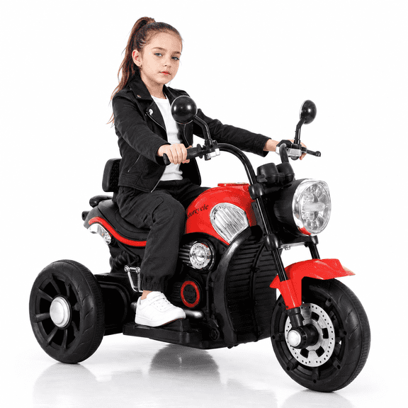 FUPOJH 6V 3 Wheel Kids Electric Motorcycle,Battery-Powered Ride-On Toy with LED Lights,Sound System,Red