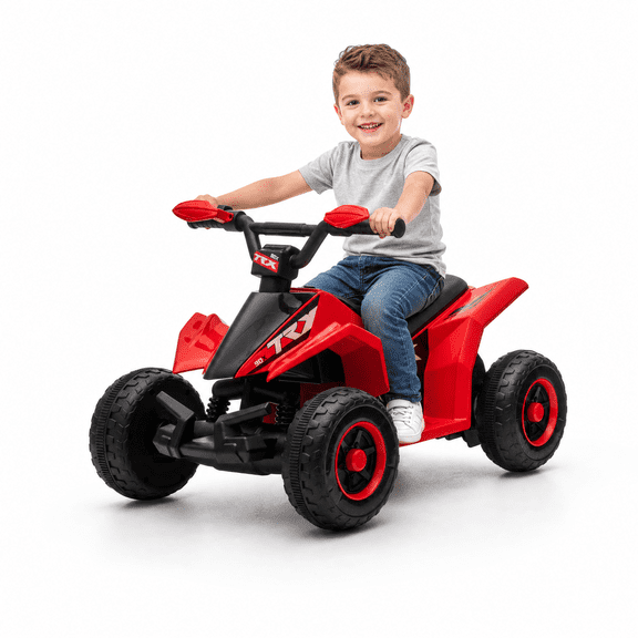 FUPOJH 6V Kids Electric Ride on Car,4 Wheeler ATV Quad for Kids 3-6,Indoor/Outdoor,Lights & Music,Red