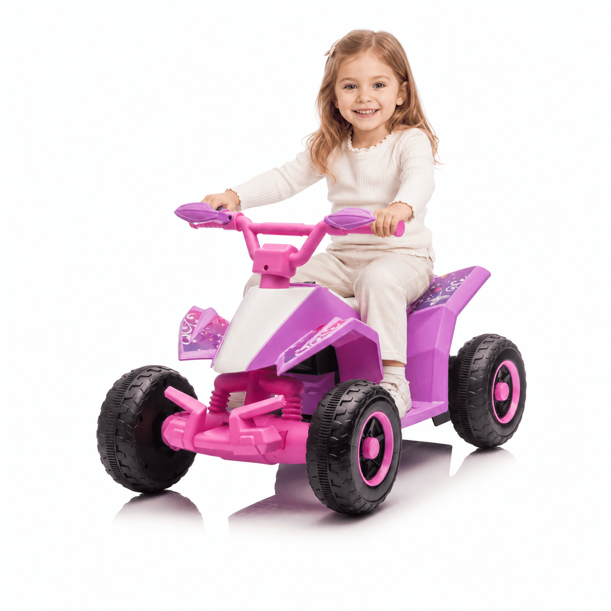 FUPOJH 6V Kids Electric Ride on Car,4 Wheeler ATV Quad for Kids 3-6,Indoor/Outdoor,Lights & Music,Pink