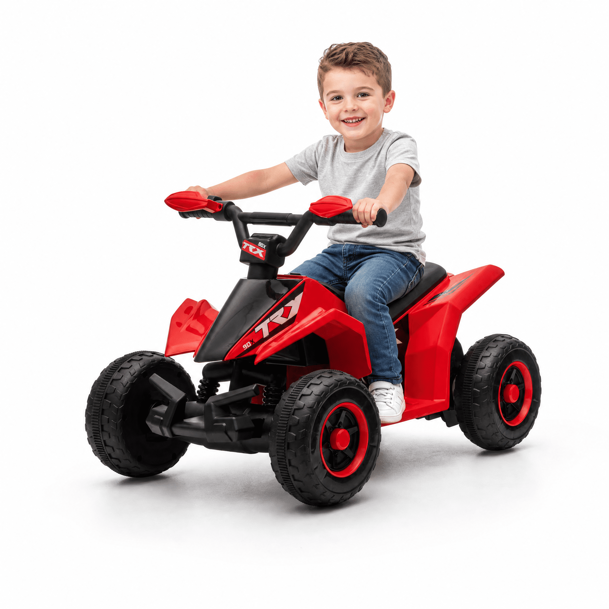FUPOJH 6V Kids Electric Ride on Car,4 Wheeler ATV Quad for Kids 3-6,Indoor/Outdoor,Lights & Music,Red