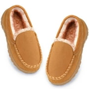 FUPPIA Boy's Slippers Boys Moccasin Slippers Memory Foam Indoor Outdoor House Shoes Beige Big Kid 1