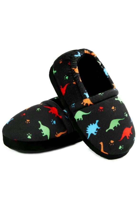Boy's Slippers ​Memory Foam Dinosaur Slippers for Little Big Kids Toddler Slip on House Shoes Black Little Kid 11-12