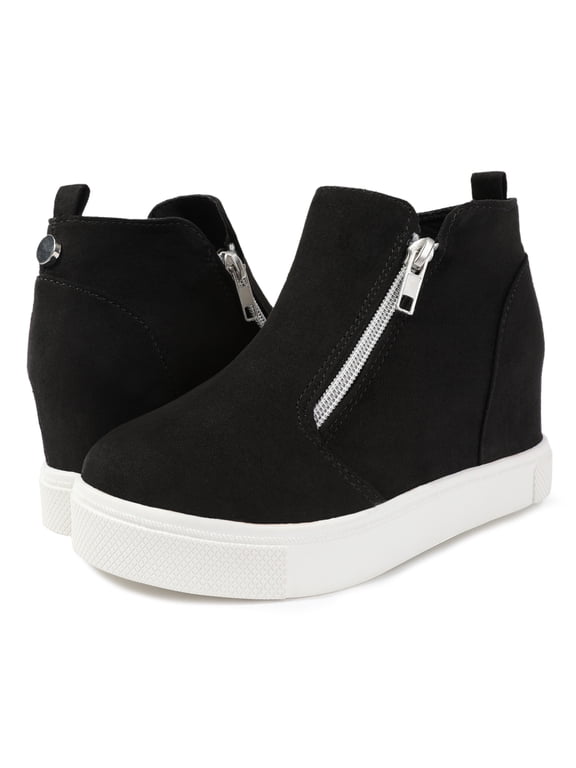 FUPPIA Girls Wedge Sneakers Fashion High Top Sneakers with Double Side Zippers Black 2 Big Kid