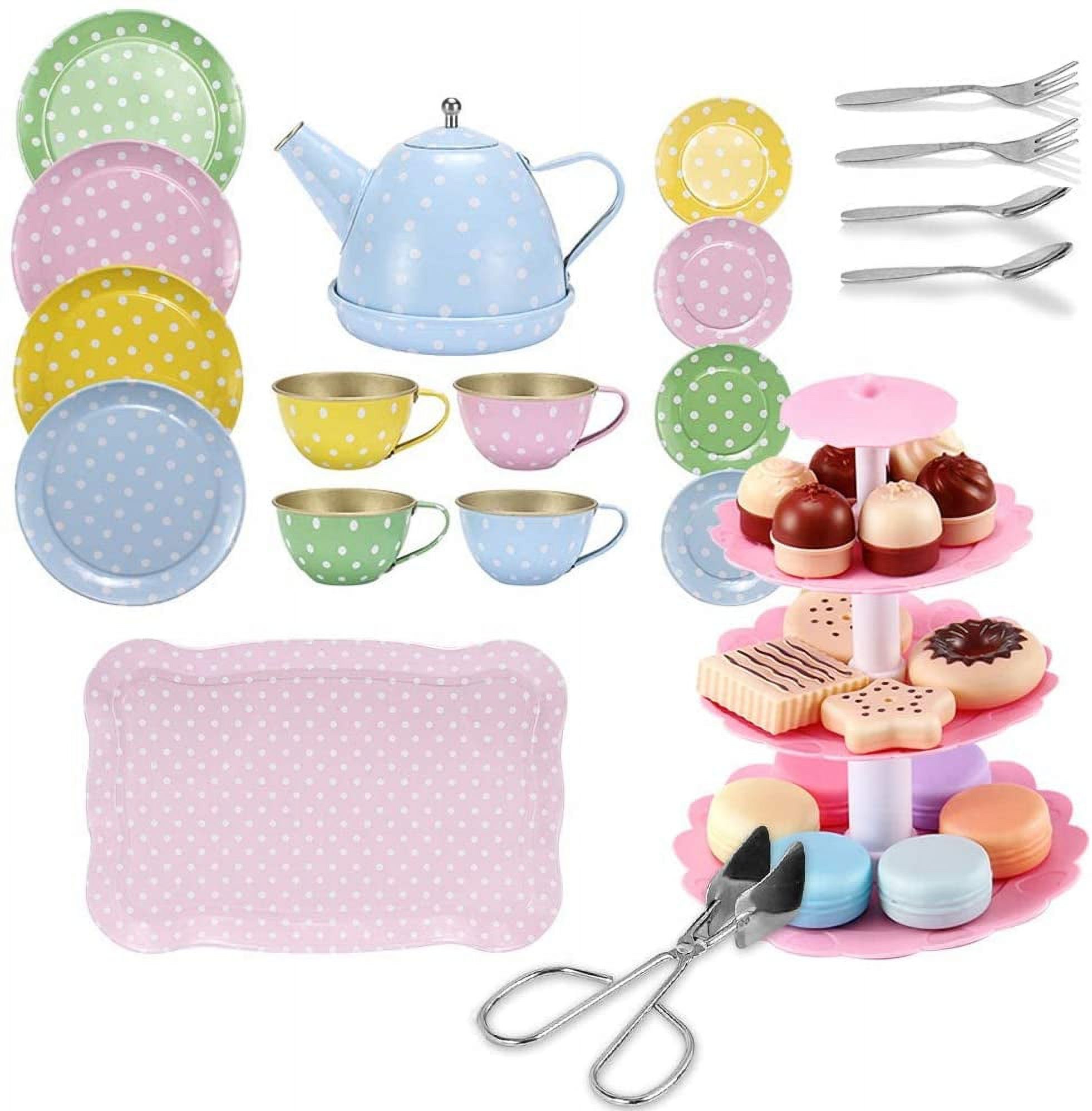 FUQUN 36 Pieces Tea Party Set for Little Girls Childrens Metal Tea