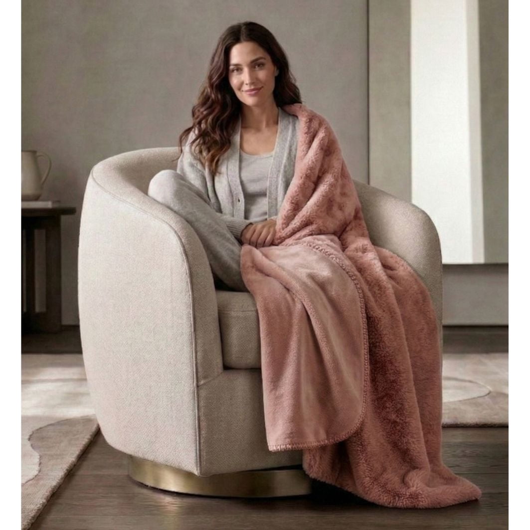 Cozy Haven Luxury Reversible Faux Fur to Plush Oversized Couch Throw Blanket, Pink, 50 x 72 in