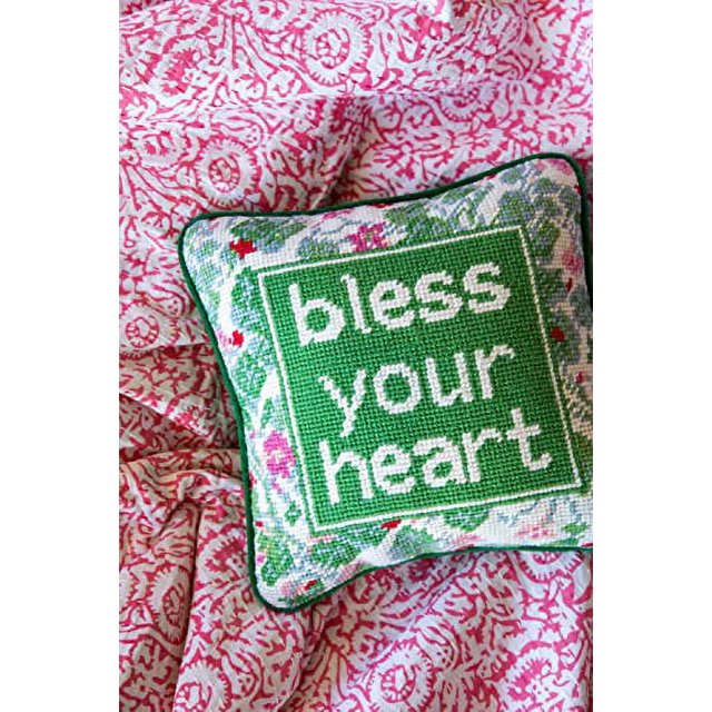 FURBISH Handmade Needlepoint Decorative Throw Pillow Bless Your Heart