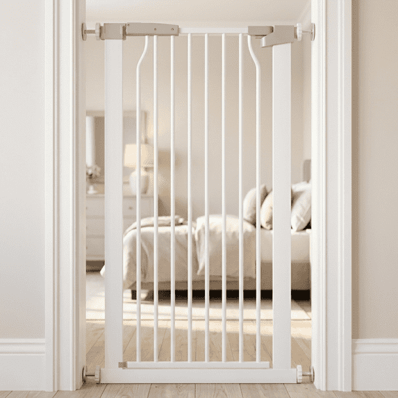 Fairy Baby 40" Tall 22.4"-24.6" Narrow Baby Safety Gate with Wall Protectors White Metal Gate