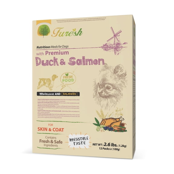 FURESH Premium Dry Dog Food Kibble by Alpha Dog Series | Duck + Salmon Recipe | Limited Ingredient Dog Kibble | Natural Balance Dog Food Small Dogs, Puppies + Medium Breeds (Skin & Coat) 2.6 lbs.