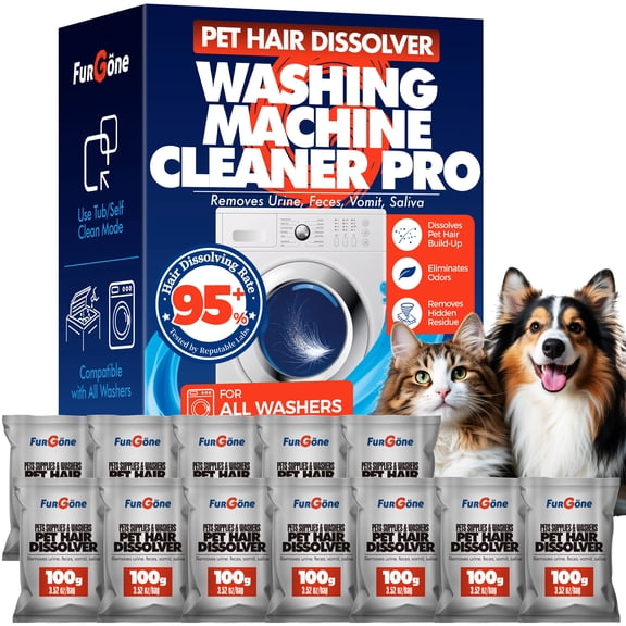 FURGONE Pet Hair Dissolver Pro Washing Machine Cleaner Powder, 12 Sachets, 1-Year Supply