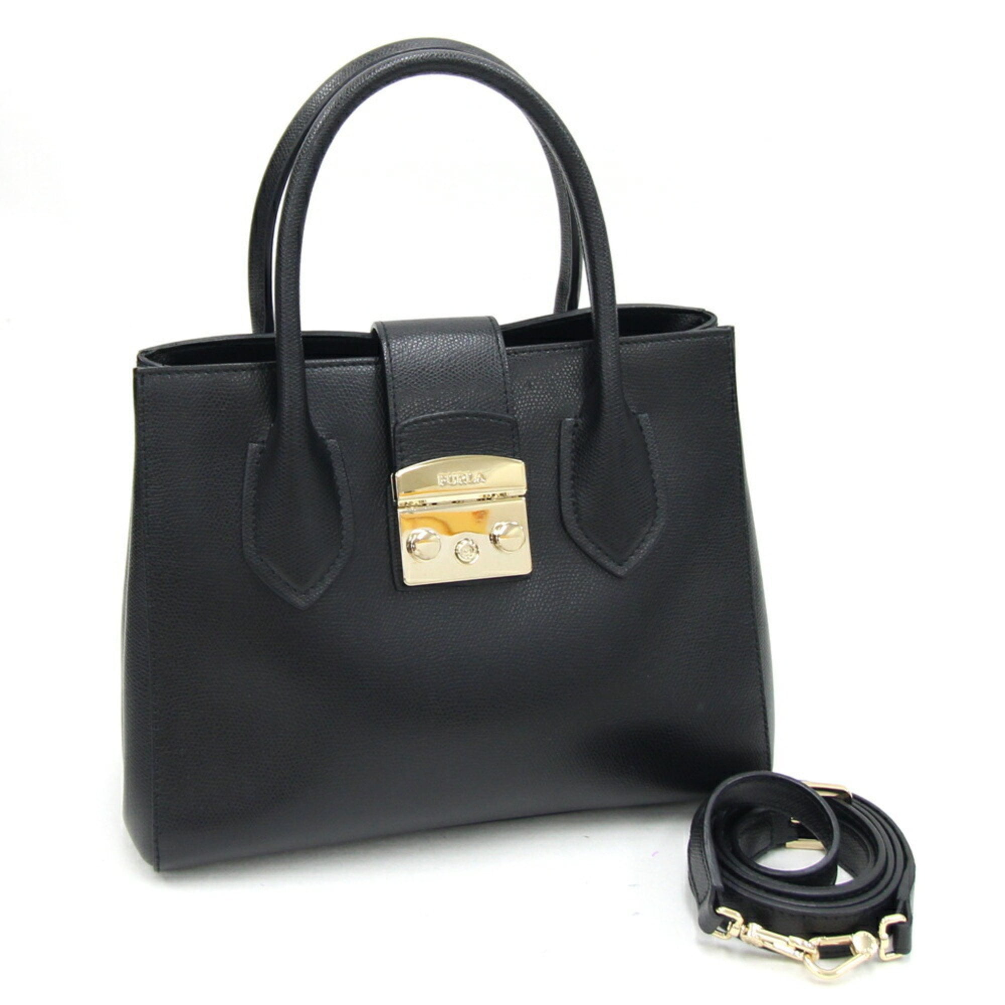 FURLA フルラ ブロックドローストリング ブラック黒シボ革2way