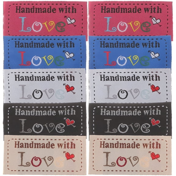 FURMORA 100 Pcs Love Woven Label Quilt Personalized Tags for Handmade Items Handmade Tag Label Handmade Tags for Crochet