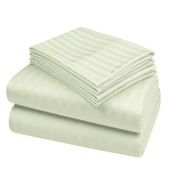 FURMORA 1200 Thread Count 100% Cotton Stripe Sheet Set Deep Pocket (Queen,Sage)